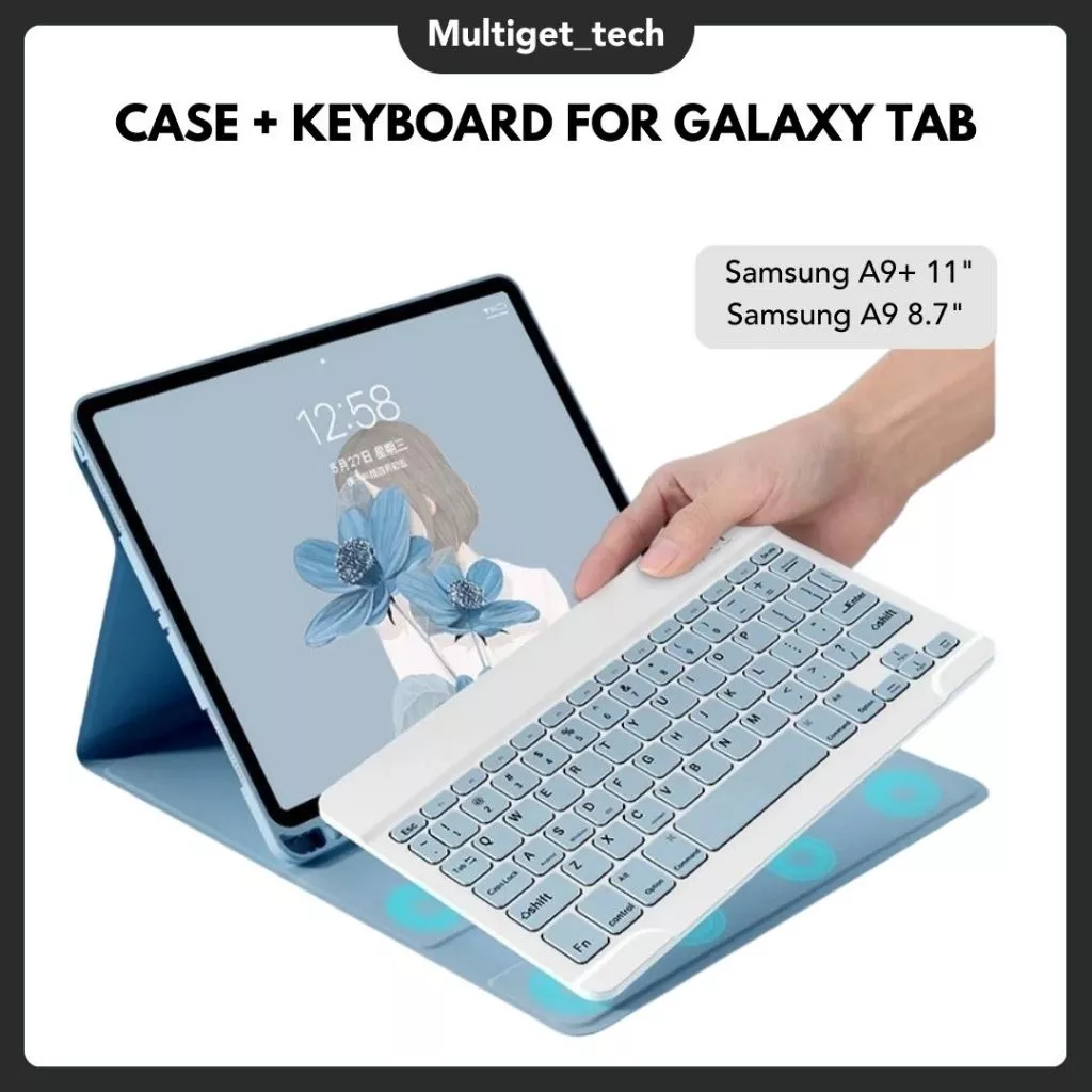 Case Samsung Tab A9+ A9 with Bluetooth Keyboard Set Smart Autolock Magnetic Cover Compatible For Tab A9+ Premium Quality Pastel Color Casing