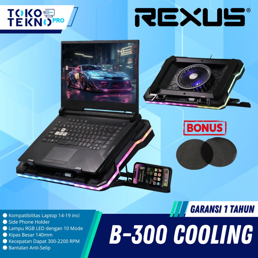 Rexus B300 / B-300 Breeze Max Cooling Pad RGB With Phone Holder