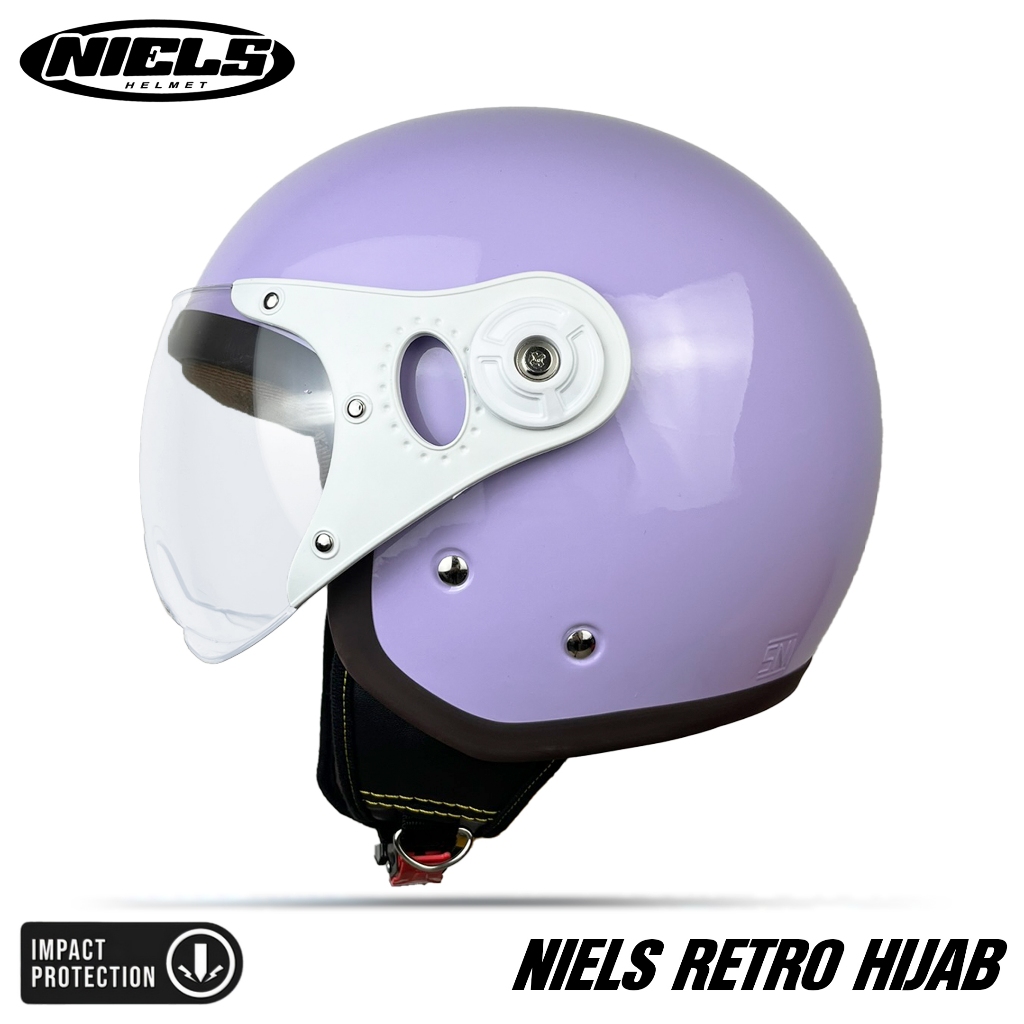 NIELS - Helm Bogo Retro Hijab Dewasa Lilac Kaca Pilot SNI Motorcycle - Gambar 2