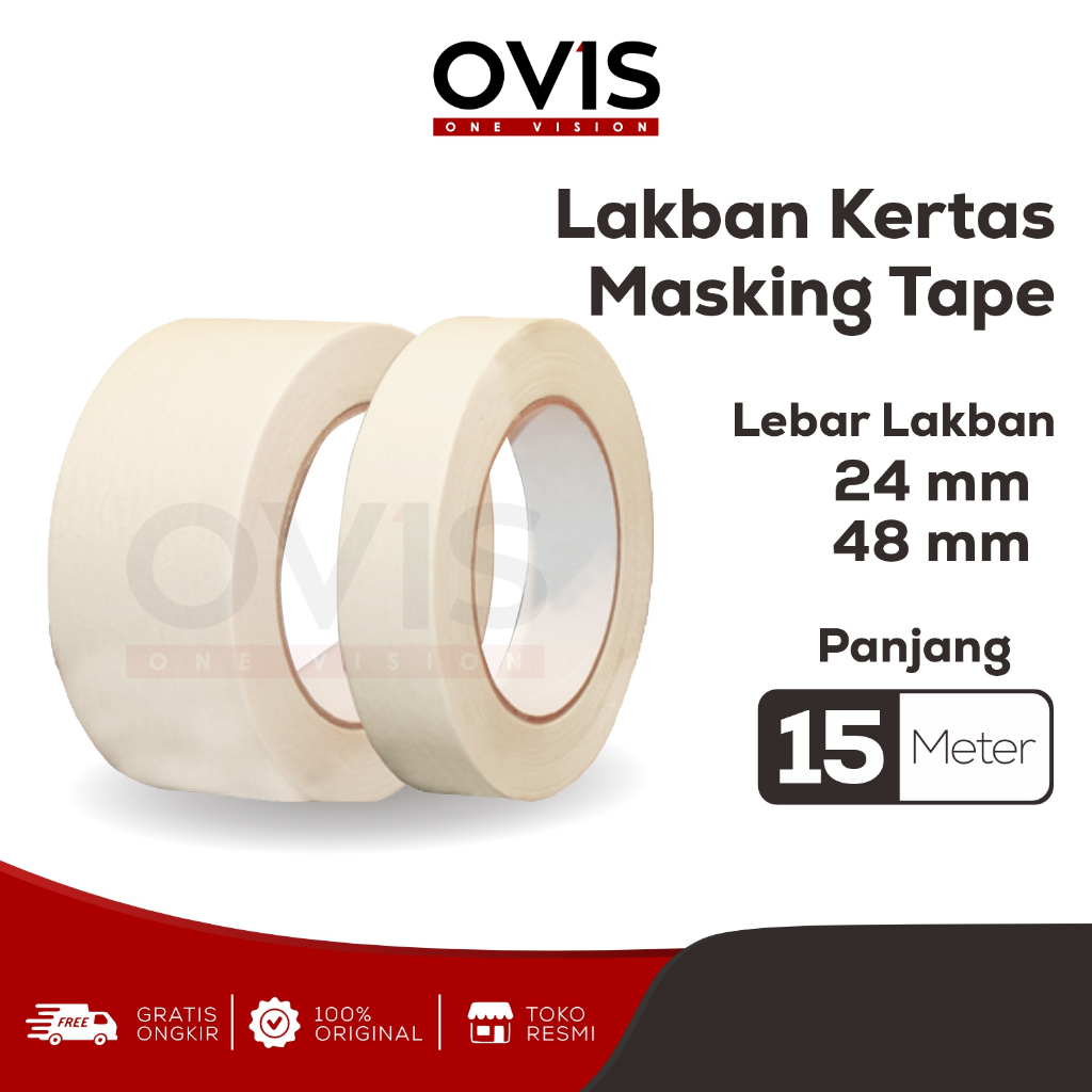 Masking Tape Lakban Isolasi Selotip Kertas Ovis 24 mm 48 mm 15 Meter
