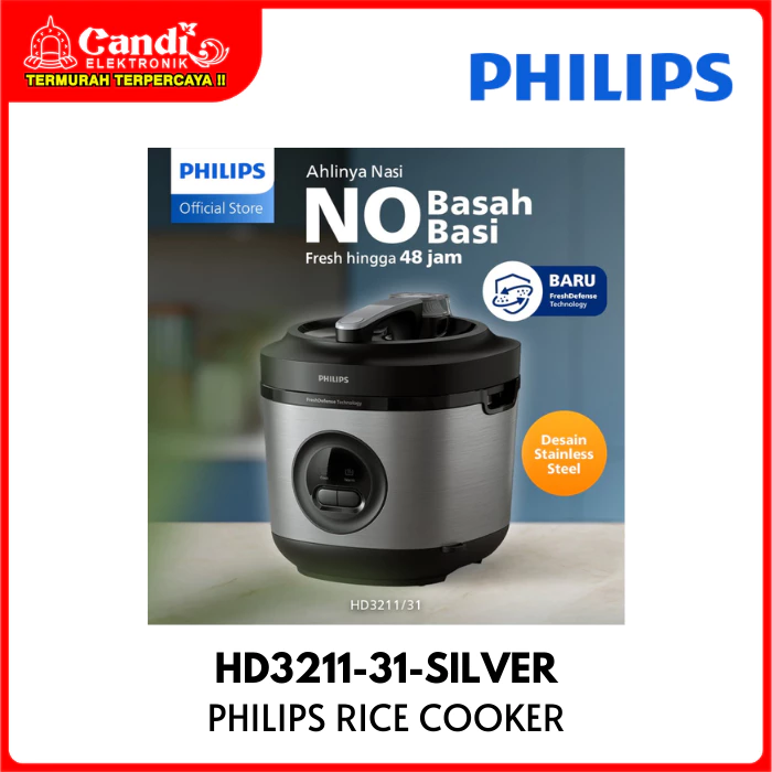 PHILIPS Rice Cooker Penanak Nasi Kapasitas 1,8 Liter Fresh Defense HD3211-31-SILVER - Gambar 2