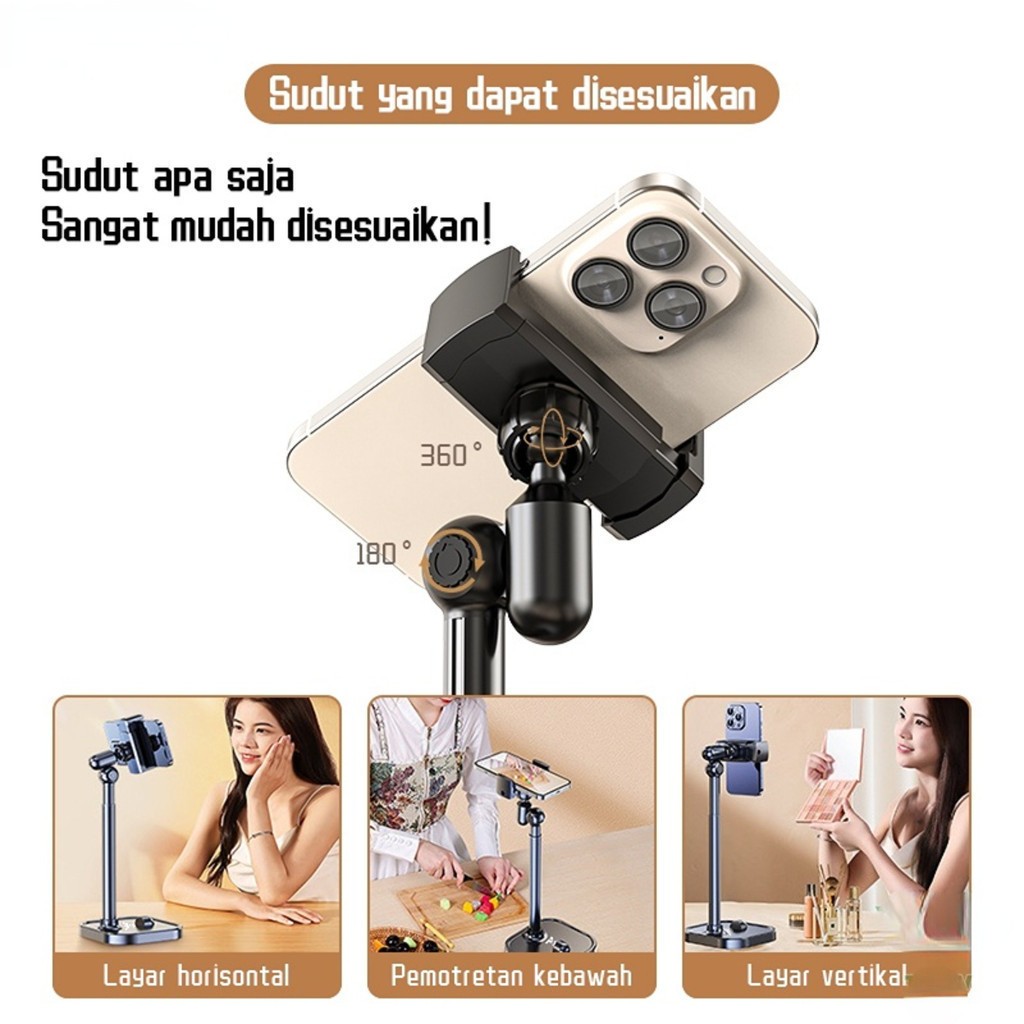 Product image Plokama DT80 Stand Holder HP Aluminum Desktop Stand HP Flexible Rotate 360 Phone Holder Desk Overhead Phone Stand Overhead Tripod Holder Handphone 5