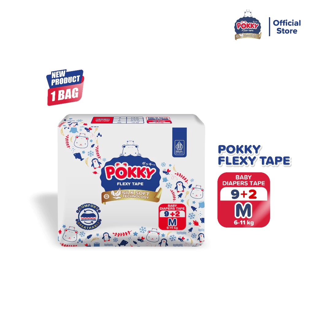 [SPECIAL DESAIN] POPOK PEREKAT POKKY FLEXY TAPE M9+2 / BABY DIAPERS BAYI BARU LAHIR UKURAN M LEMBUT BERKUALITAS - Gambar 3