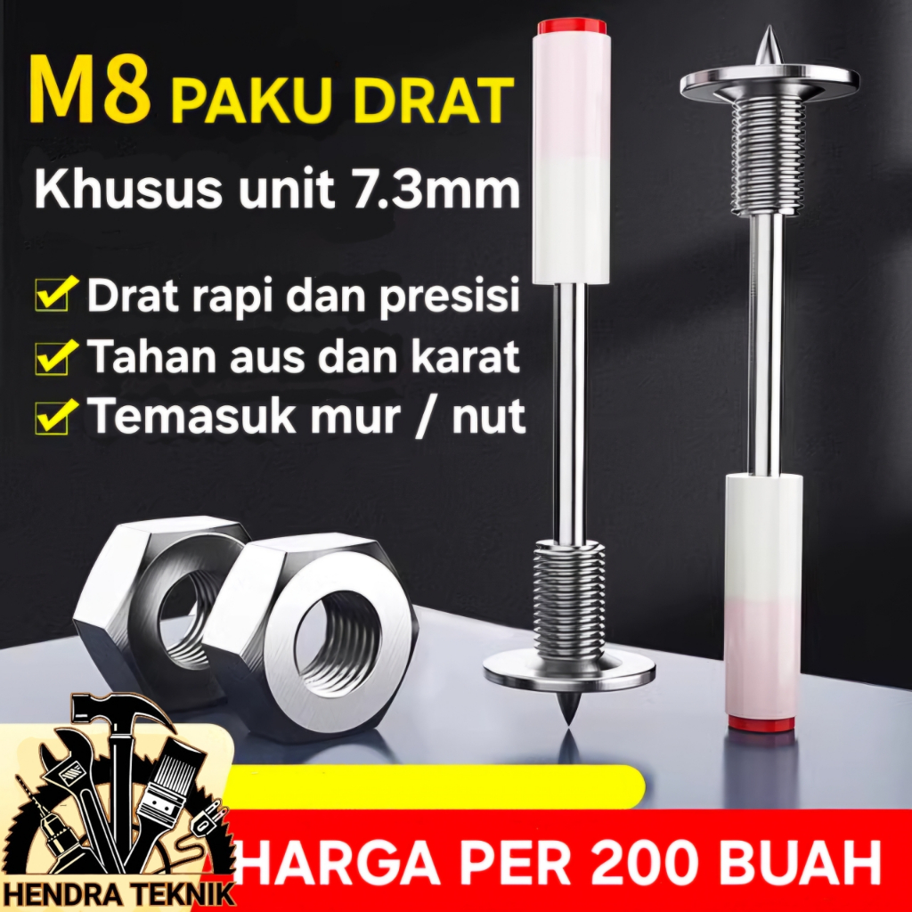 CONCRETE NAILS STAMPSET 7.3MM X DRAT M8 MINI WASHER NAILS RAMSET 37MM ...