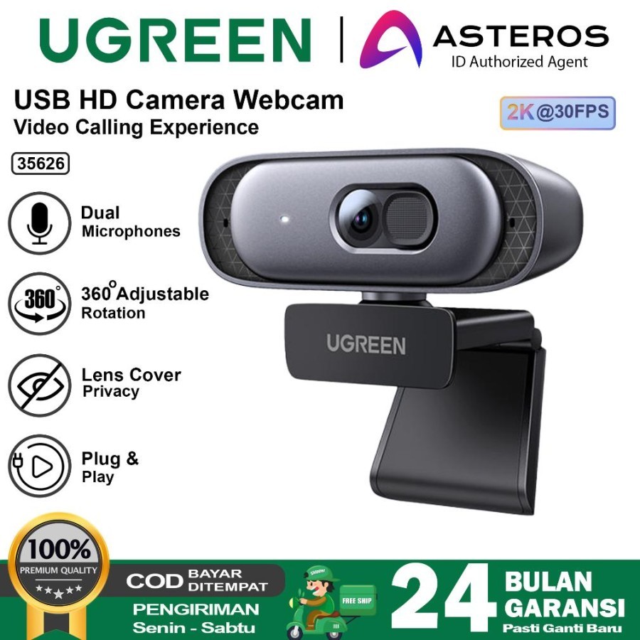 UGREEN 2K Webcam Mit Ringlicht & Mikrofon | Streaming Kamera Mit Privatsphäre-Abdeckung | Für PC, Laptop, Zoom, Skype