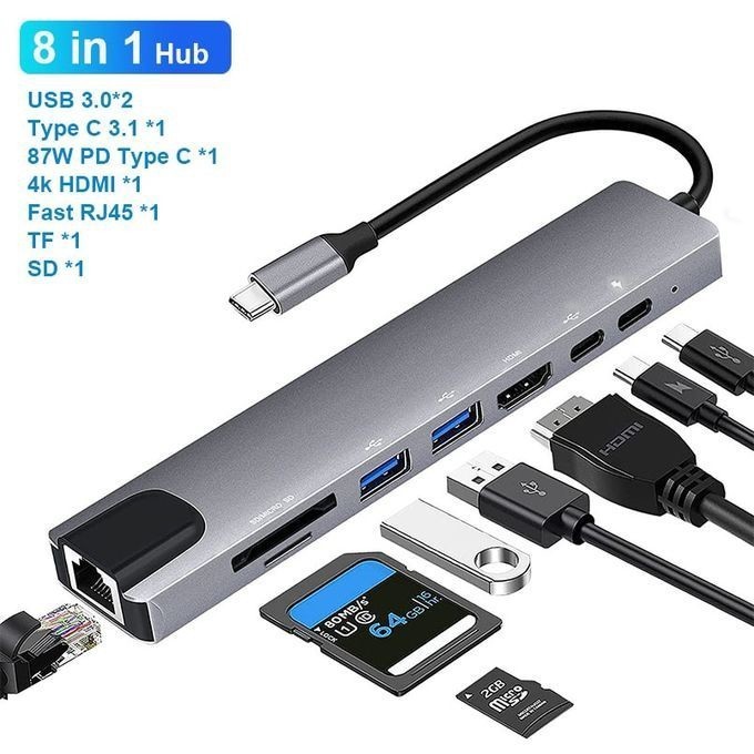Combo C8 Connector 8 in 1 Adapter Type C USB HUB to HDMI Tf SD USB 3.0 ...