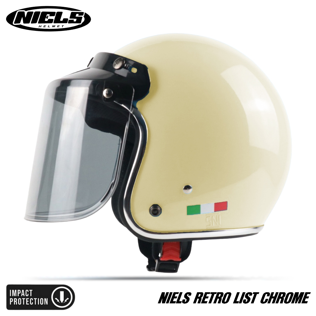 NIELS - Helm Bogo Retro Italy List Chrome Dewasa Kaca Datar / Kaca Cembung SNI Motorcycle - Gambar 3