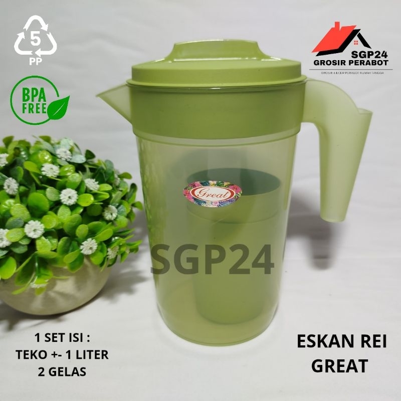 Eskan Plastik 3 in 1 Teko 1 Liter dengan 2 Gelas BPA Free - Gambar 3
