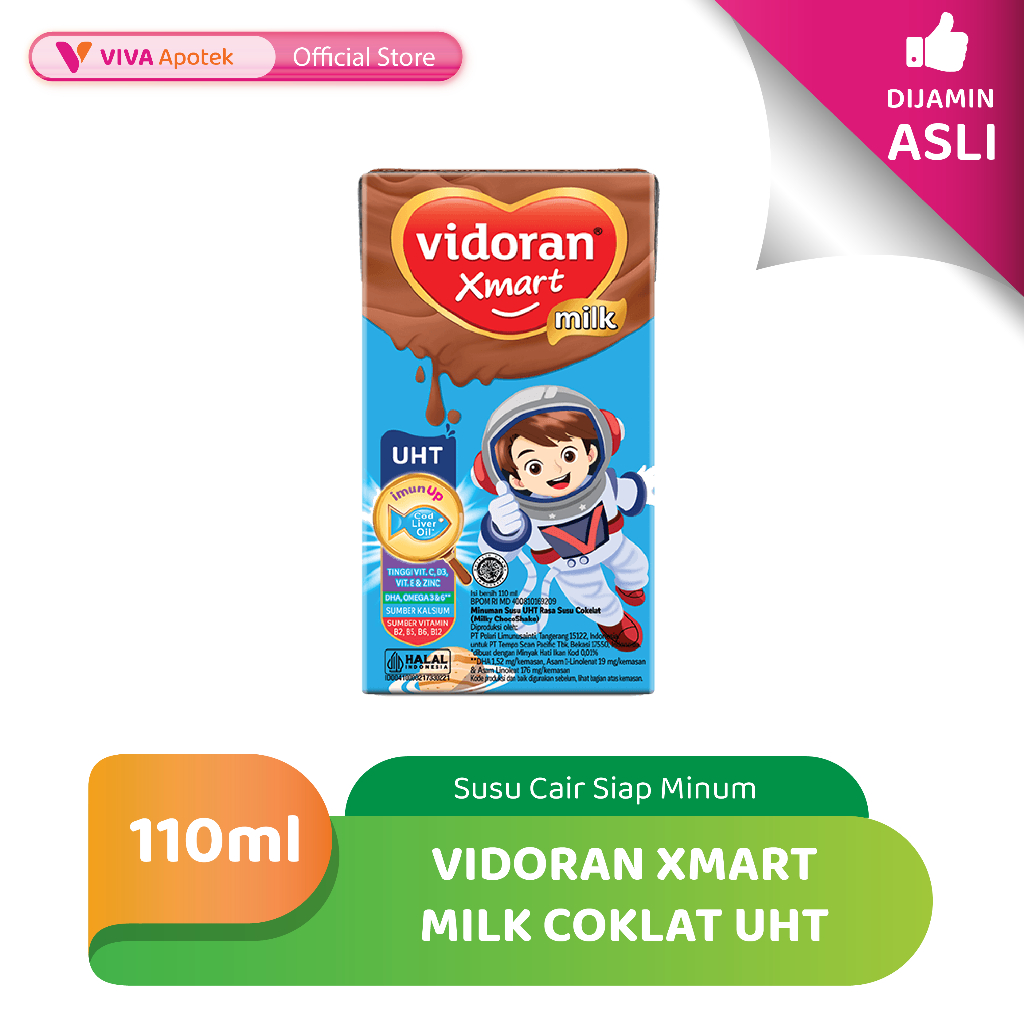 Vidoran Xmart Milk Coklat UHT Susu Cair Siap Minum (110 ml)