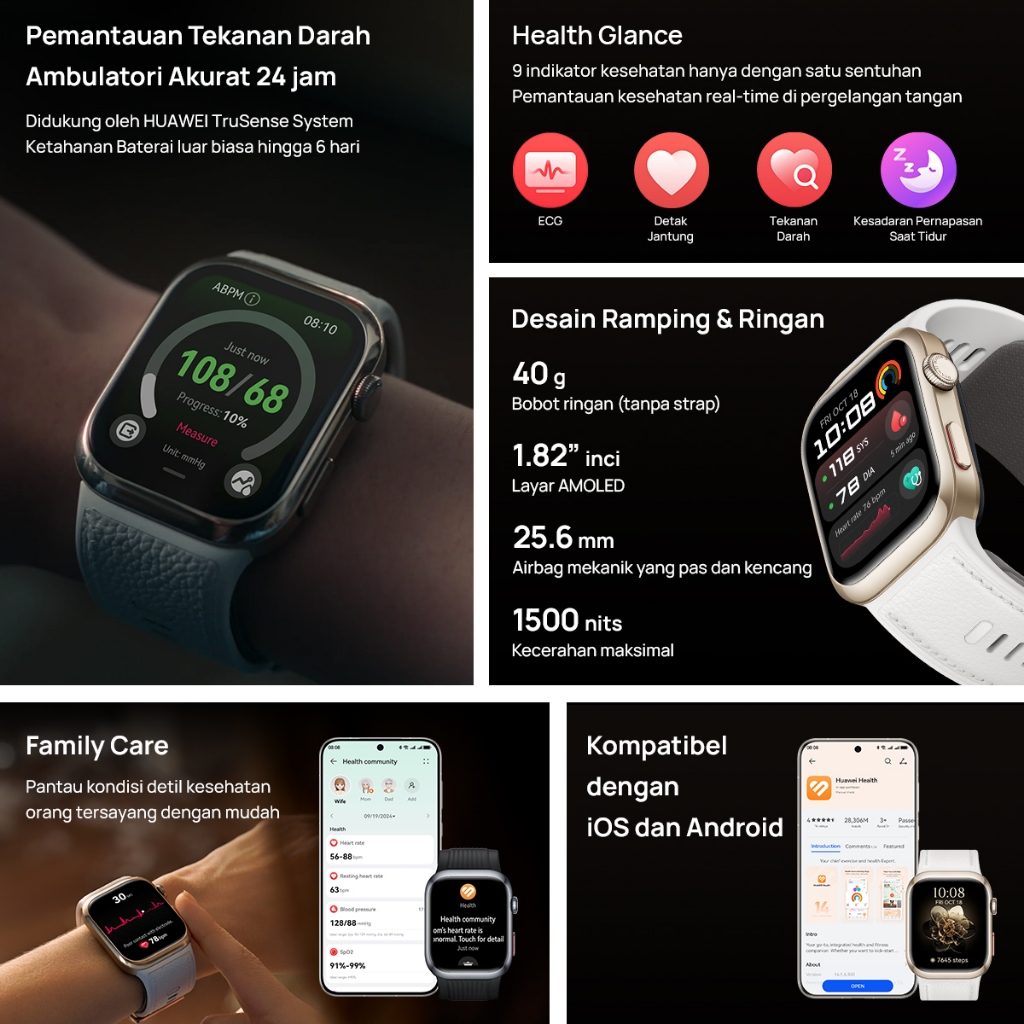 [8.8 s/d 20%*] HUAWEI WATCH D2 Smartwatch / 24-hour Ambulatory Blood Pressure Monitoring / Light and Slim Design / All-Round Health Management / Family Care - Gambar 2