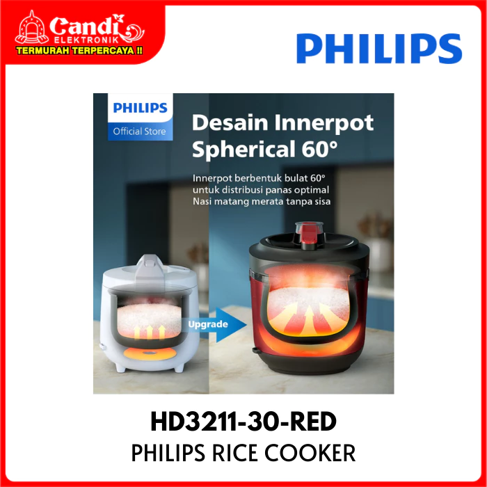 PHILIPS Rice Cooker 3in1 Penanak Nasi 1,8 Liter Fresh Defensse HD3211-30-RED - Gambar 4
