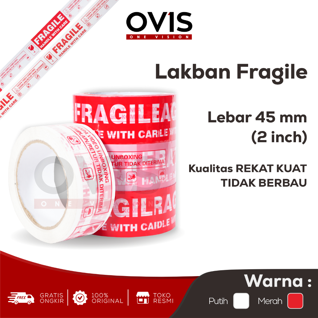 Lakban Isolasi Fragile 2 Inch x 90 Yard Rekat Kuat