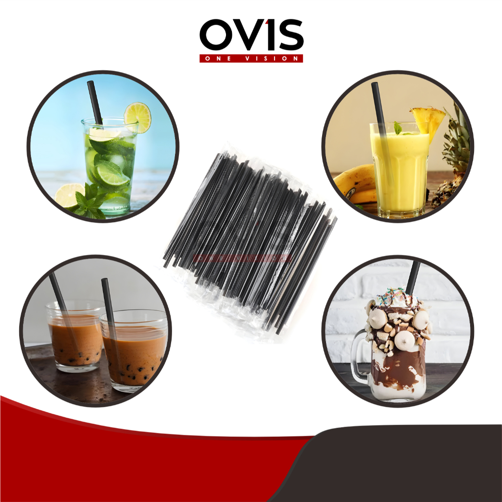 Sedotan Plastik Steril Lancip Hitam Bening Straw Kopi 6 mm x 20 cm 12 mm x 21 cm - Gambar 4