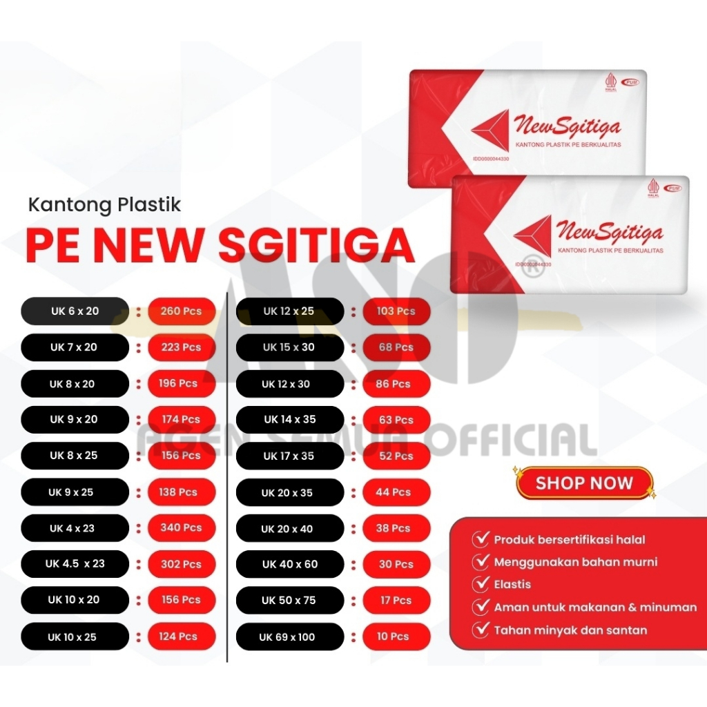 PLASTIK PE NEW SGITIGA kantong Es batu kuah bakso Gula Minyak SEMUA UKURAN FULL KUALITAS TOMAT TIMBANGAN FULL PROMO !!! - Gambar 2