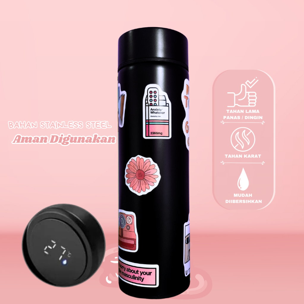 Genz Tumbler Premium Stainless Steel (BLACK PINK) 500Ml LED TEMPERATUR foto 4