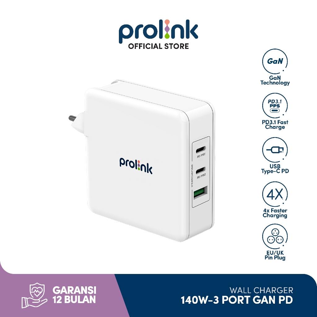 Prolink 140W / 3 port / GaN PD PPS Kepala Charger Wall Travel Adaptor - 140W
