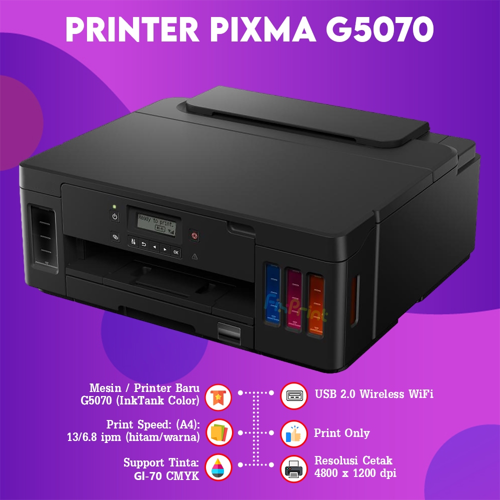 FixPrint Printer Canon G5070 InkTank G5070 Print Only Wireless Duplex LAN Garansi Resmi / Canon G6070 LAN - Gambar 3