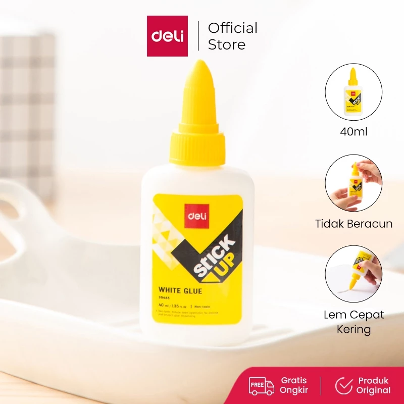 Deli Lem Cair Liquid Glue Putih White 40/80/120/230 ml Peralatan Sekolah Kantor Murah Cheap E3944X