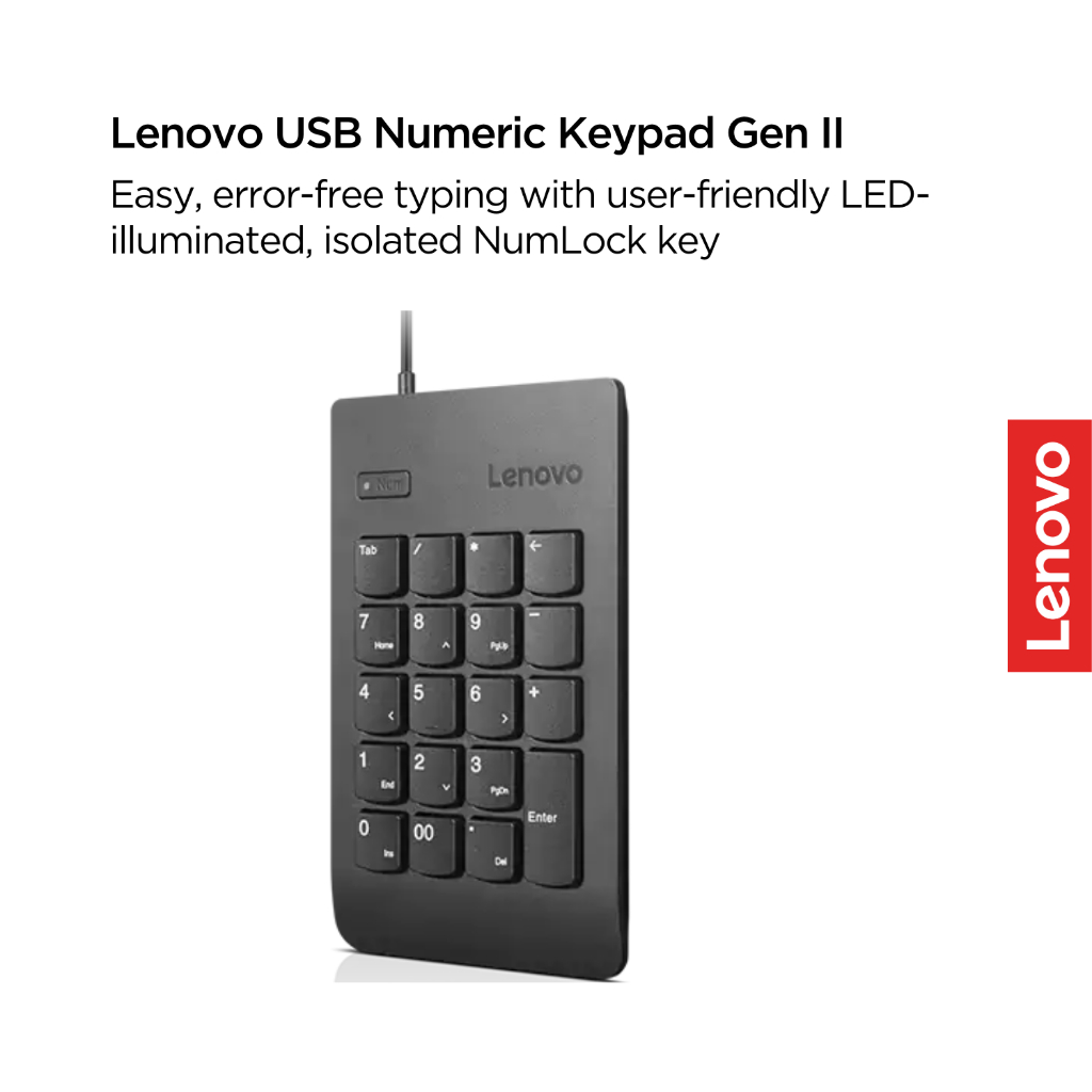 Lenovo USB Numeric Keypad GII Wired 4Y40R38905 Wired Number Pad External - Gambar 4