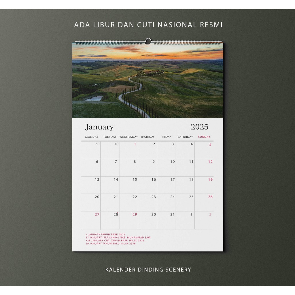 A3 Scenery 2026 Premium Quality Spiral Wall Calendar | Shopee Singapore