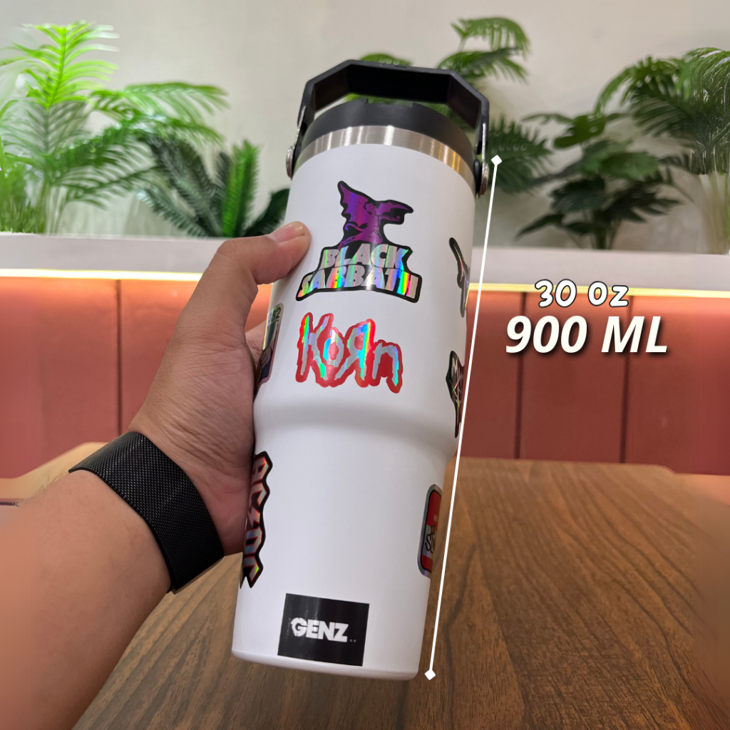 [WHITE] Tumbler Gangsta Handle Stainless Steel 900ML Vacuum Insulated 30 Oz Band Premium Quality foto 2
