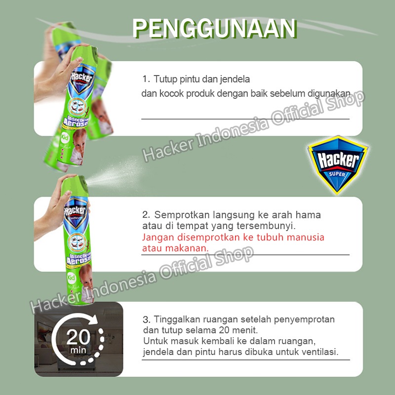 Hacker Aerosol 300mL / Semprot Obat Nyamuk Ampuh - Bunuh Nyamuk Penyebab Demam Berdarah (DBD) - Gambar 2