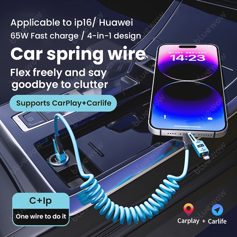 Matei COD Kabel Data Spring 4in1 65W 6A USB Tipe C Pegas Pengisi Daya Cepat 1.5M Teleskopik Kabel Pegas USB untuk iPhone - Gambar 3