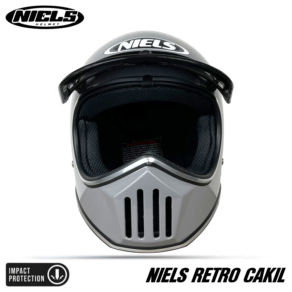 NIELS Cakil Helm Full Face Retro List Chrome Free Pet SNI