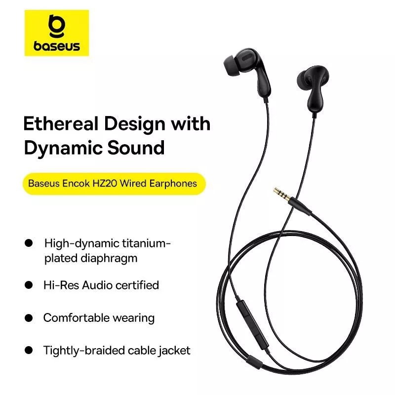 Baseus Encok HZ20/CZ20 Wired Earphone Headset Kabel Audio Jack 3.5mm Bass Hi-Res Sound - Gambar 2