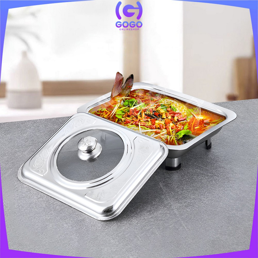 GOGO-C1237 Stainless Steel Buffet Tray with Glass Lid, Vegetable Side ...