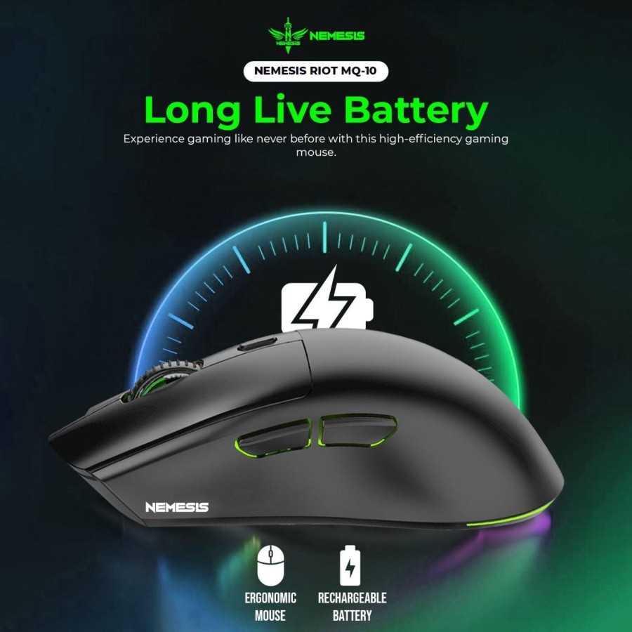 NYK Nemesis Riot MQ10 / MQ-10 Mouse Wireless Dual Mode Rechargeable Battery with Docking Charging - Gambar 2