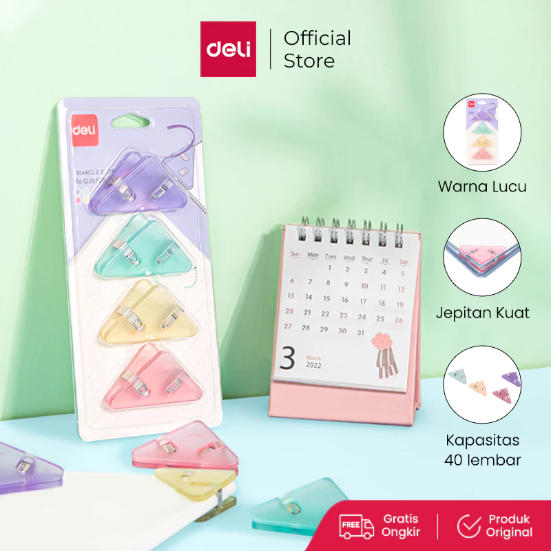 Deli Triangle Clip / Paper Clip / Penjepit Sudut Kertas Kapasitas 40 Lembar A4 QJ8530