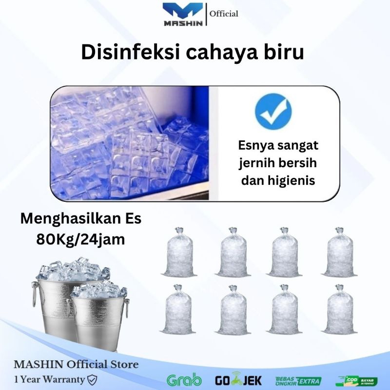 Mashin - Ice Maker Kapasitas 40-80kg/hari Pembuat Es Batu Besar - Gambar 2