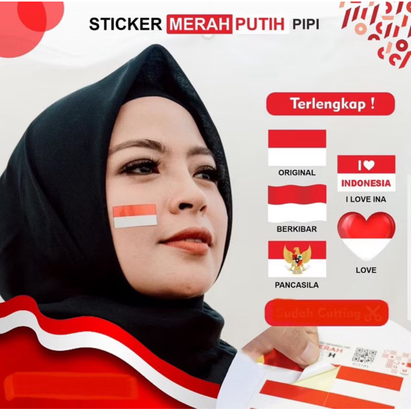 20pc (1lembar) Sticker Pipi Merah Putih Accesoris Agustusan