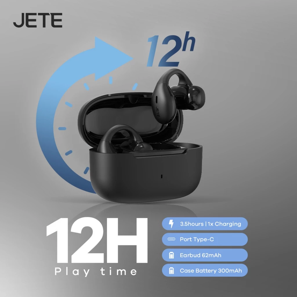 JETE OpenWave TWS Open Ear OWS Clip Headset Lari dan Kerja ENC 2 Mic , Super Bass 17mm Driver (RTL) - Gambar 2