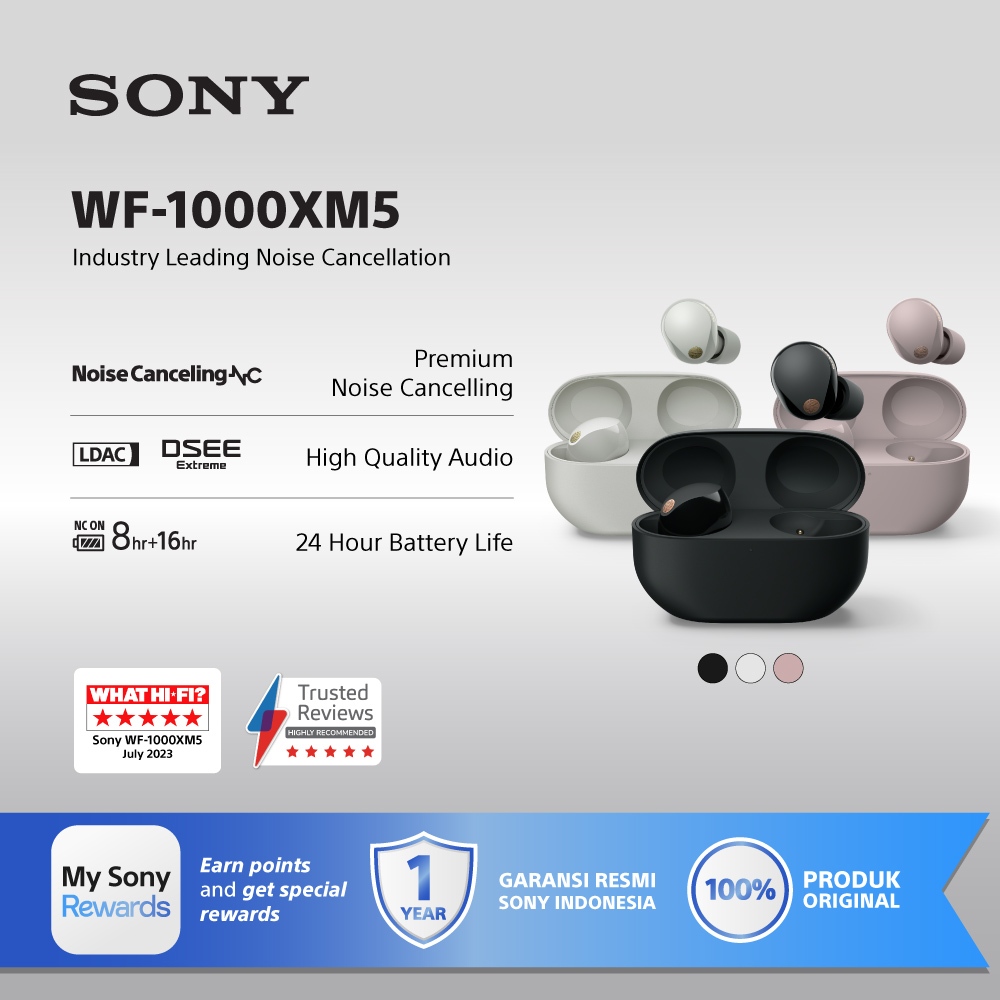 SONY WF-1000XM5 Noise Cancelling True Wireless Earbuds with Hi-Res Audio, Bluetooth 5.3, LDAC, 8 Hours Battery - Gambar 2