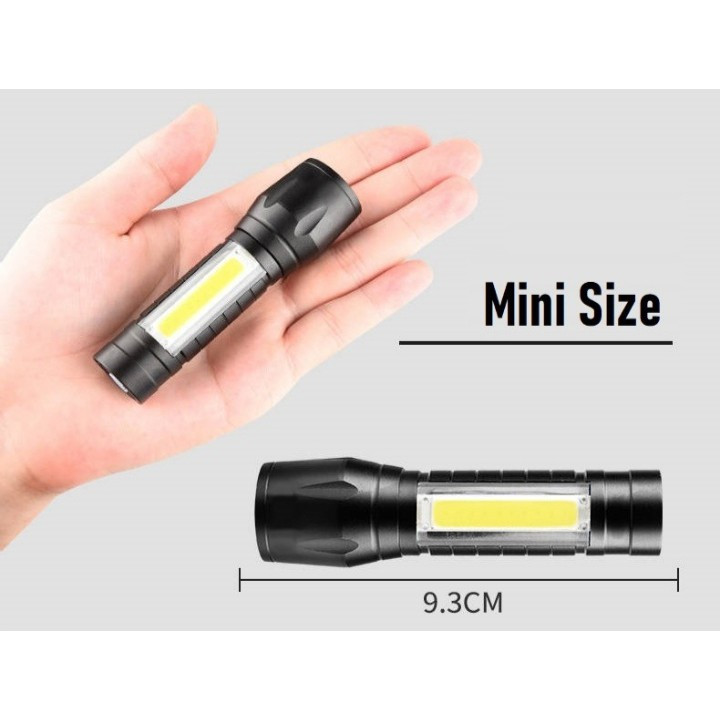 Senter Tangan Mini Swat Polisi LED Cahaya Terang Recharger Warna Hitam Plus Box /Senter Mini Outdoor - Gambar 4