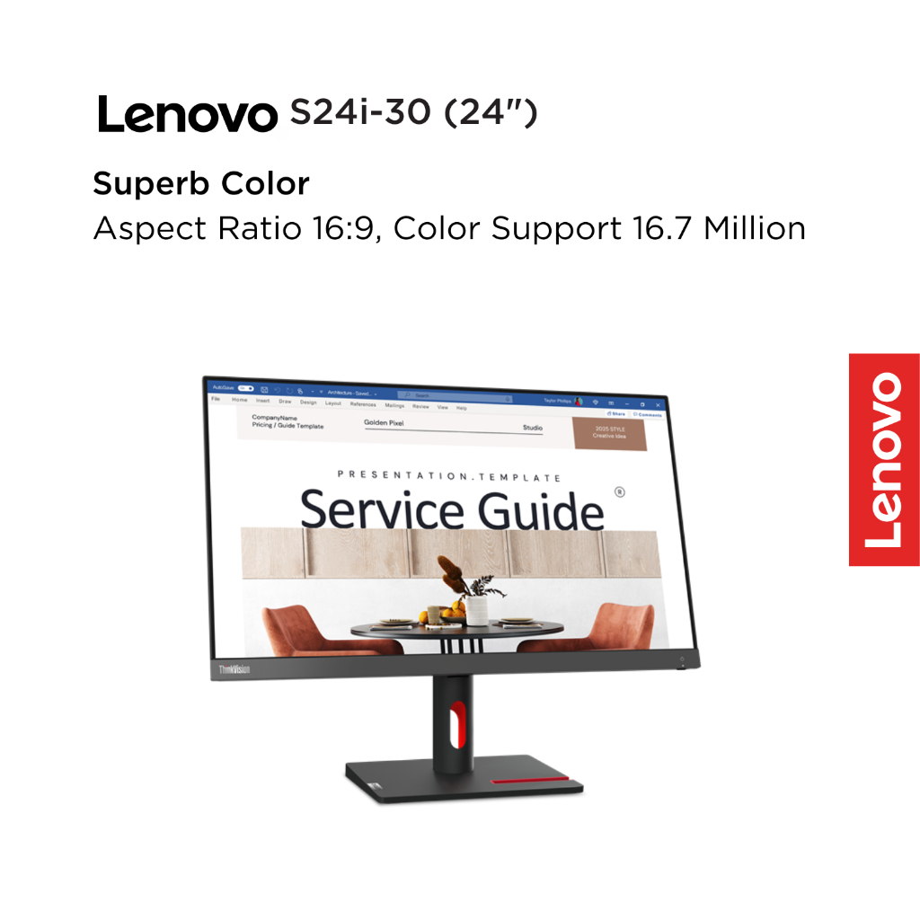 Lenovo Monitor ThinkVision S24i-30 63DEKAR3WW Raven Black 23.8" FHD IPS 250nits 100Hz 99% sRGB Antiglare WLED Backlight Tilt VESA HDMI Cable Garansi Resmi 3 Tahun Pick-up & Repair S24i 24inch NearEdgeless - Gambar 3