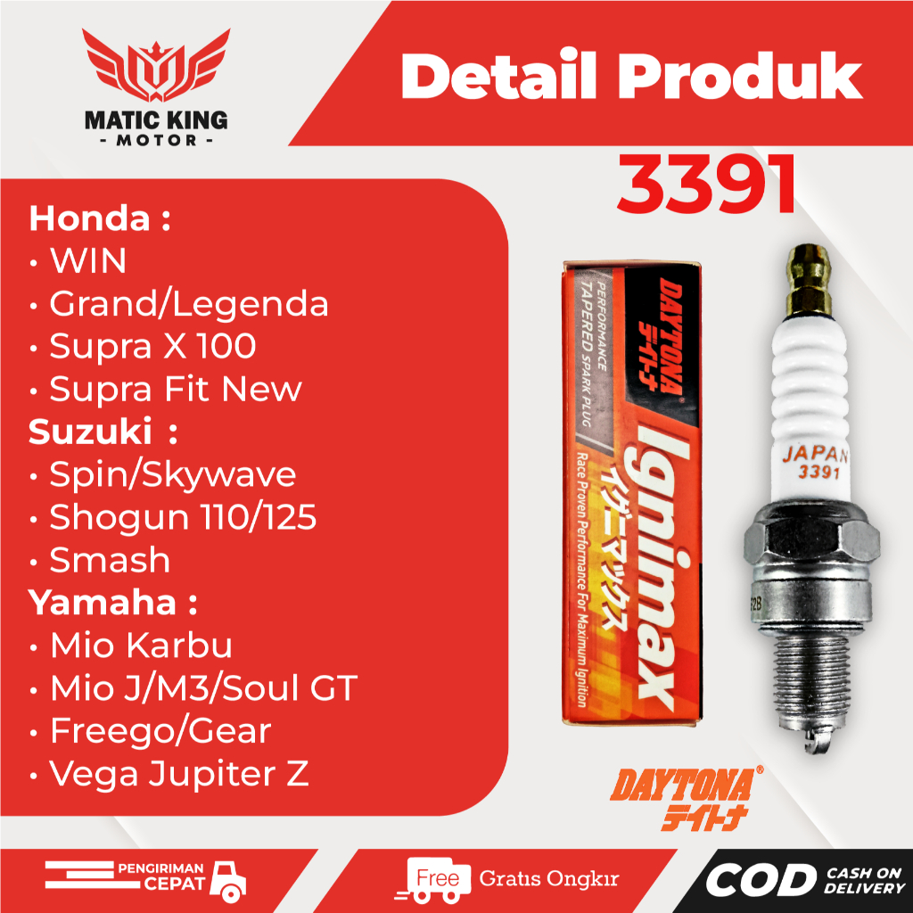 DAYTONA Busi Racing Mio Sporty Smile Grand Supra X Lama Fit New Jupiter Z Vega ZR M3 S Z X-Ride Fino Freego Smash Skywave drive Shogun Spin Gear Fazzio 100 125 IGNIMAX 3391 - Gambar 3