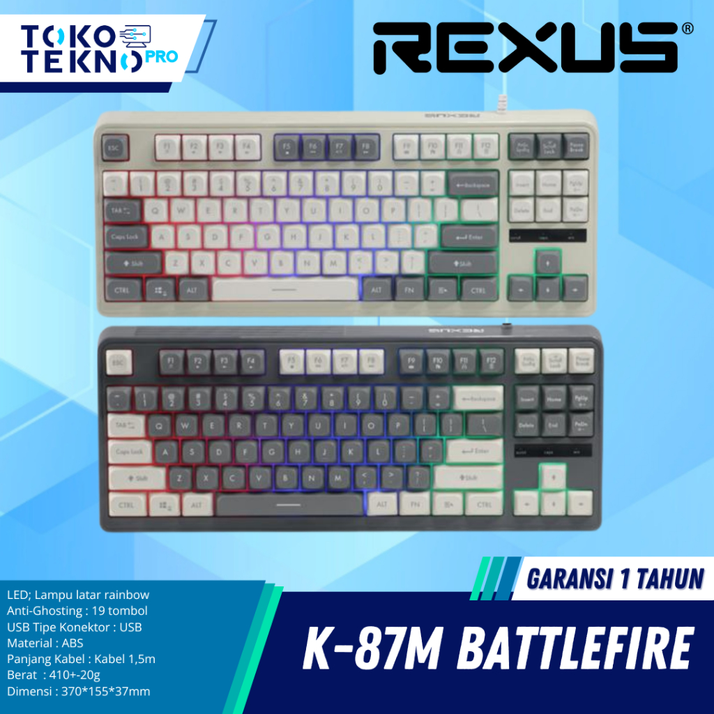 Rexus K87M / K87-M TKL Wired Membrane Gaming Keyboard Two Tone Color