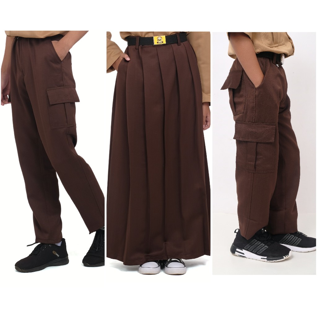 SERAGAM PRAMUKA CELANA KARGO SD SMP SMA MI MTs MA WARNA COKLAT TUA BAHAN PREMIUM TEBAL HALUS NYAMAN - Gambar 3