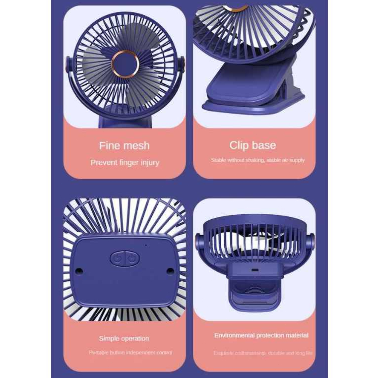 【BIG.ST88】Kipas Angin Jepit USB Clip Mini Fan Rotating Kipas Angin Meja Mini Jepit Portable LED Display Portable Fan - Gambar 4