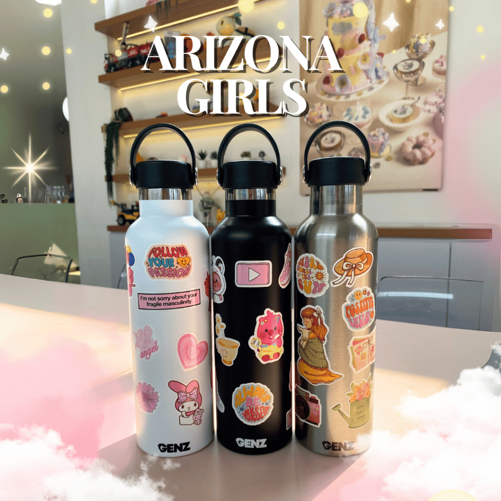 TUMBLER Arizona Girls Gagang Karet Premium Stainless Steel Double Wall 750ml Stiker Vinyl Anti air Botol Minum foto 2