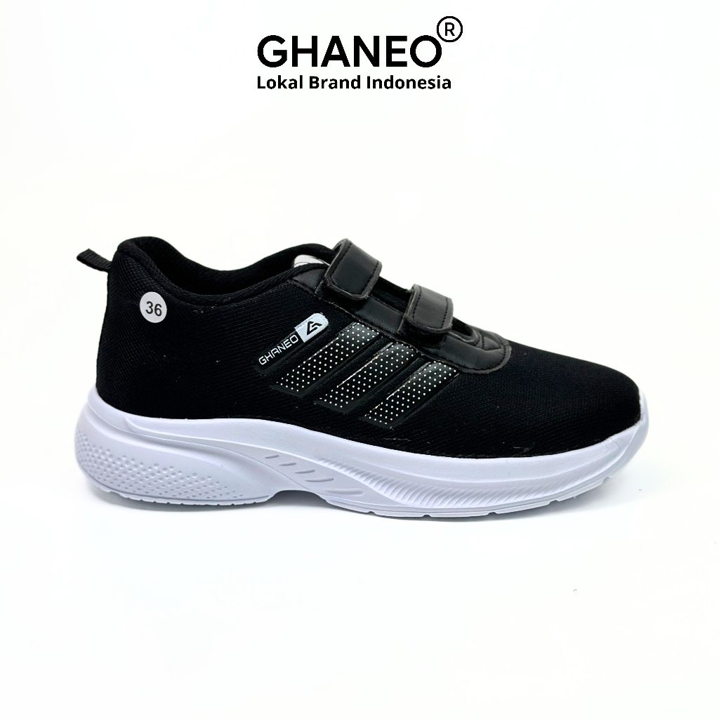 Ghaneo - Sepatu Anak Laki Perempuan Sekolah TK SD H7 Hitam Putih - Gambar 3