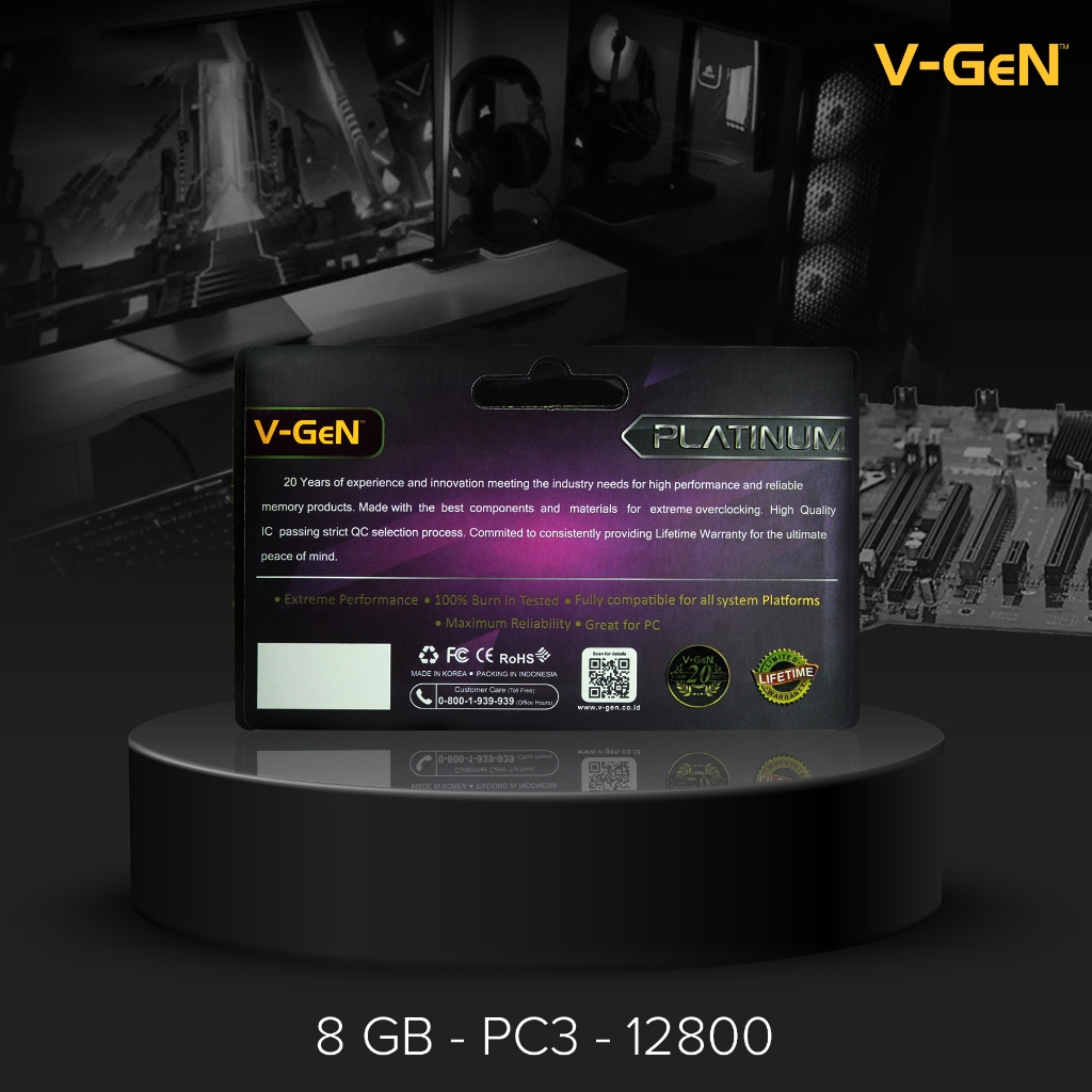 DDR3 8GB PC-12800/1600Mhz RAM PC/Komputer V-GeN Longdimm DDR3L 8 GB 1600 MHz PLATINUM - Gambar 3