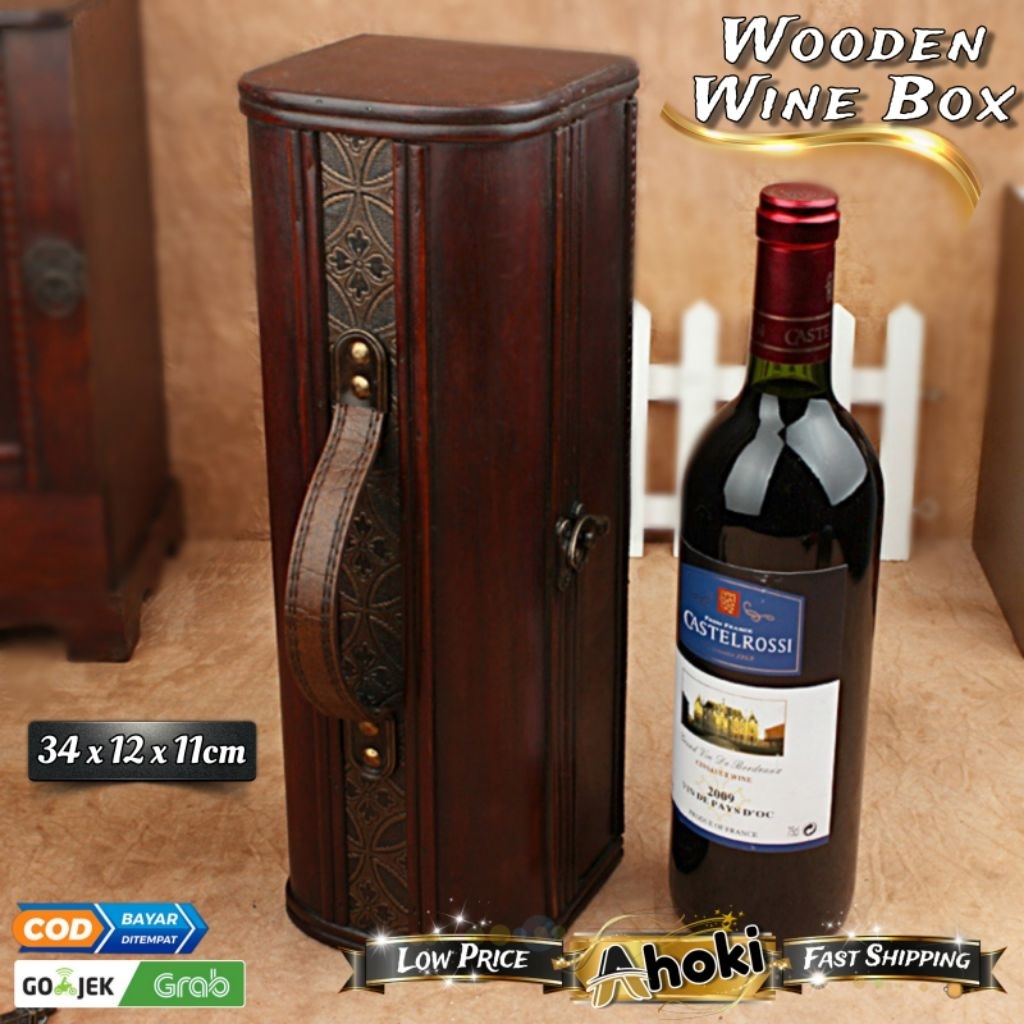 Wooden Wine Box Wine Travel Holder Wooden Box Wine Bottle Holder Wine ...