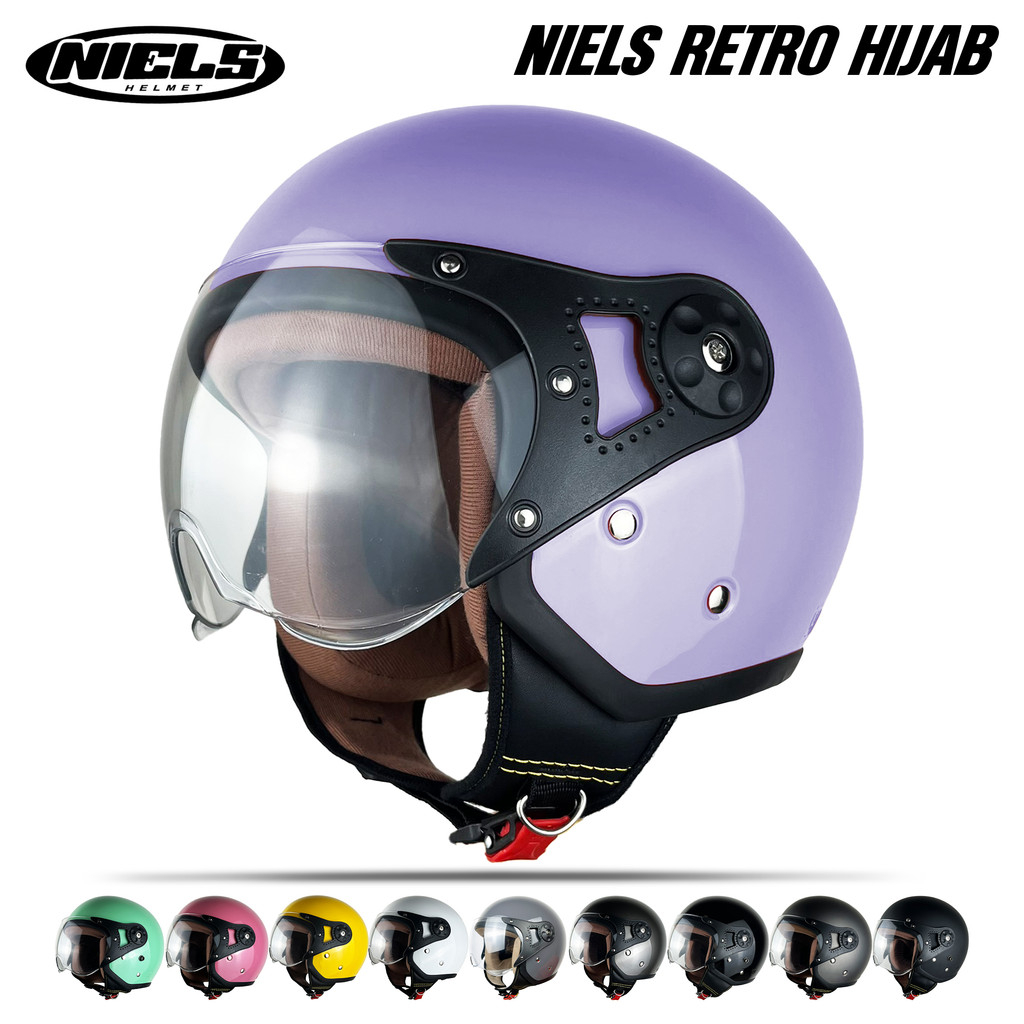 NIELS - Helm Bogo Retro Hijab Dewasa Kaca Pilot SNI Motorcycle Lilac