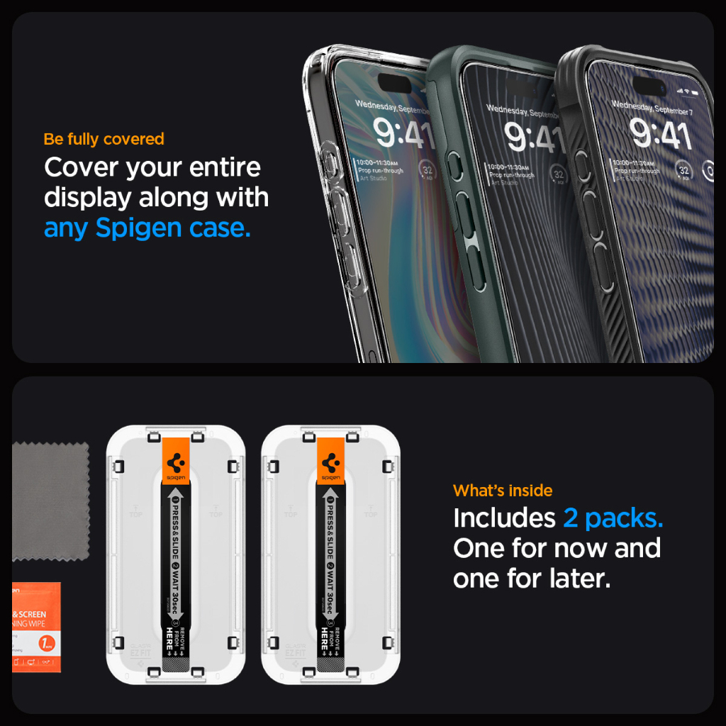 SPIGEN Tempered Glass iPhone 15 Pro Max Plus Glas tR EZ Fit Full Clear Anti Gores Protector - Gambar 3