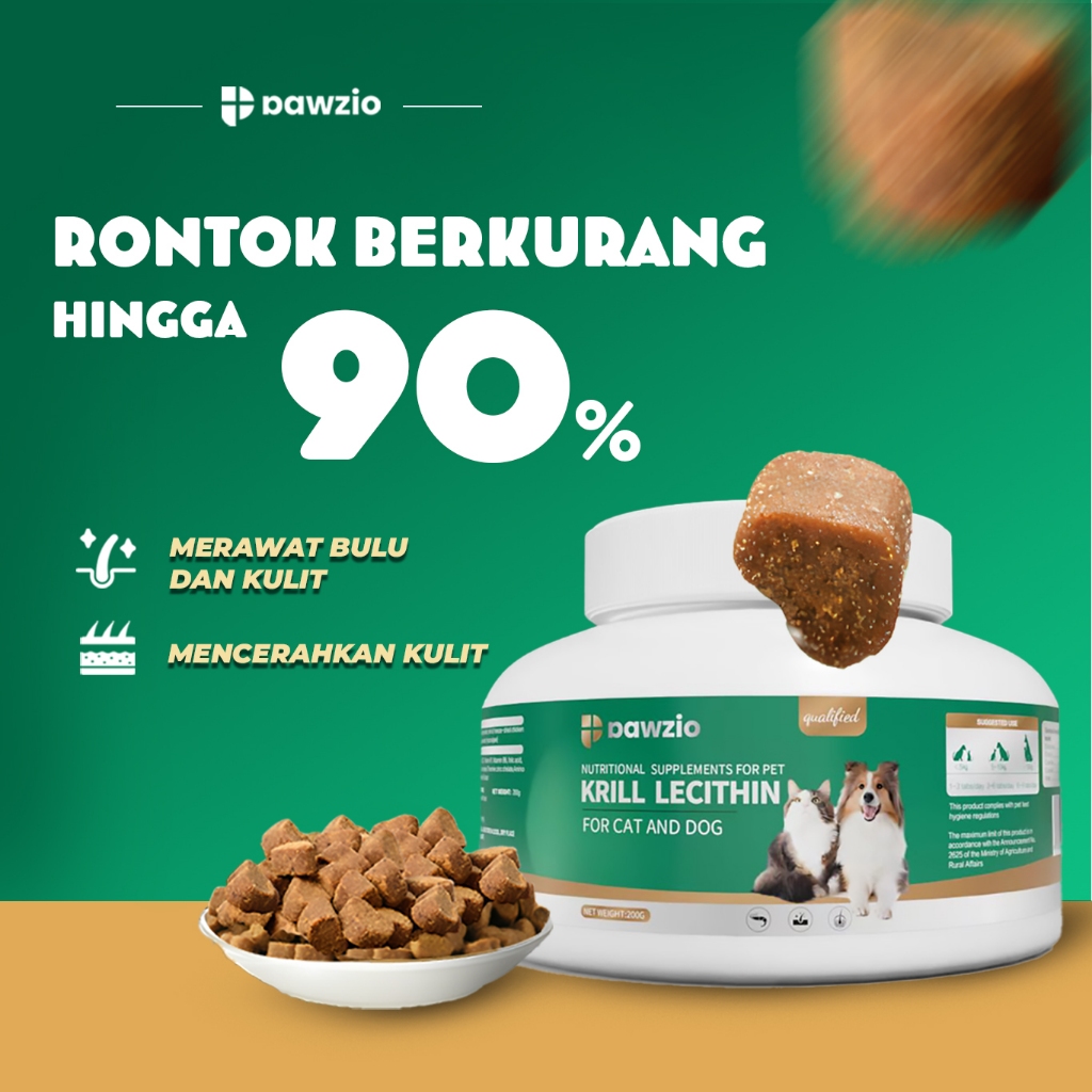 Pawzio Nutritional Supplements for Pets - Krill, Shark Chondroitin, Multivitamin dengan Bahan Lecithin untuk Kesehatan Kulit, Bulu, dan Metabolisme Kucing & Anjing, 200g