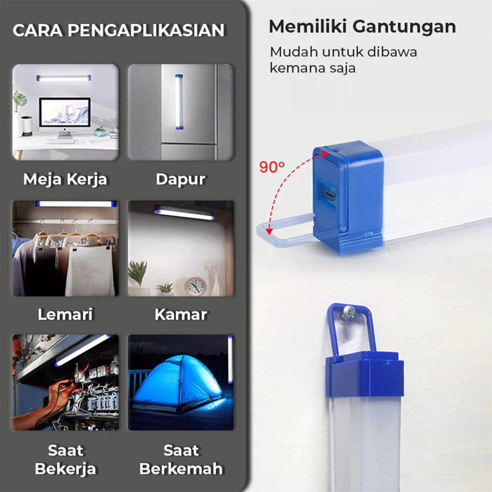 LAMPU EMERGENCY LED LAMPU NEON DARURAT LED PANJANG T7 USB BOLAM LET PORTABLE LAMPU BELAJAR USB LAMPU - Gambar 2